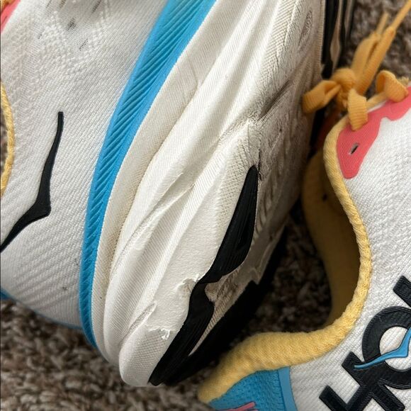 Hoka One One Clifton 9 White and Yellow Athletic Shoes - Picture 9 of 15